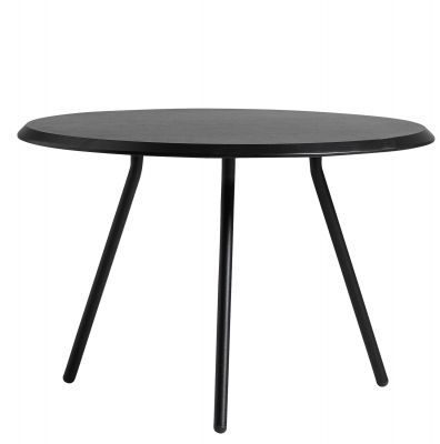 Soround Couchtisch von Woud in Anthrazit: Runder, moderner Beistelltisch mit drei Beinen.